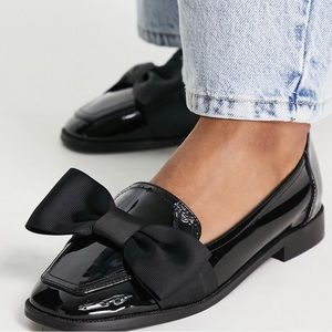 ASOS DESIGN Mentor bow loafer flat shoes in black patent
